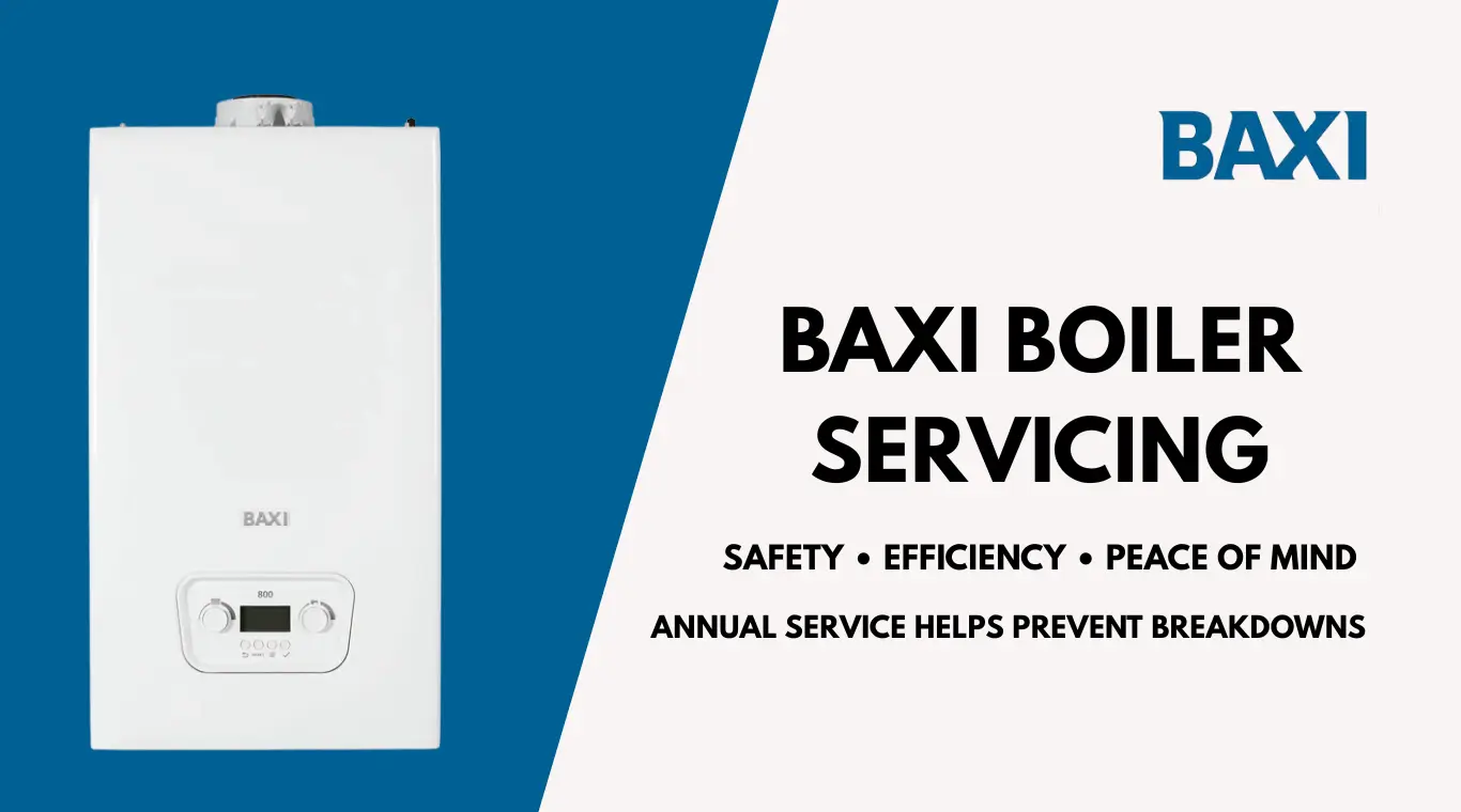 Image showing that Baxi Boiler Servicing with boiler image and top right with baxi logo